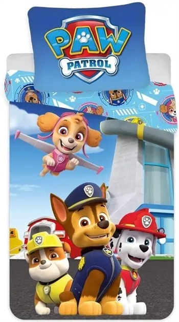 Billede af Paw Patrol sengetøj - 140x200 cm - Hvalpe venner - 2 i 1 design - Dynebetræk i 100% bomuld hos Shopdyner.dk